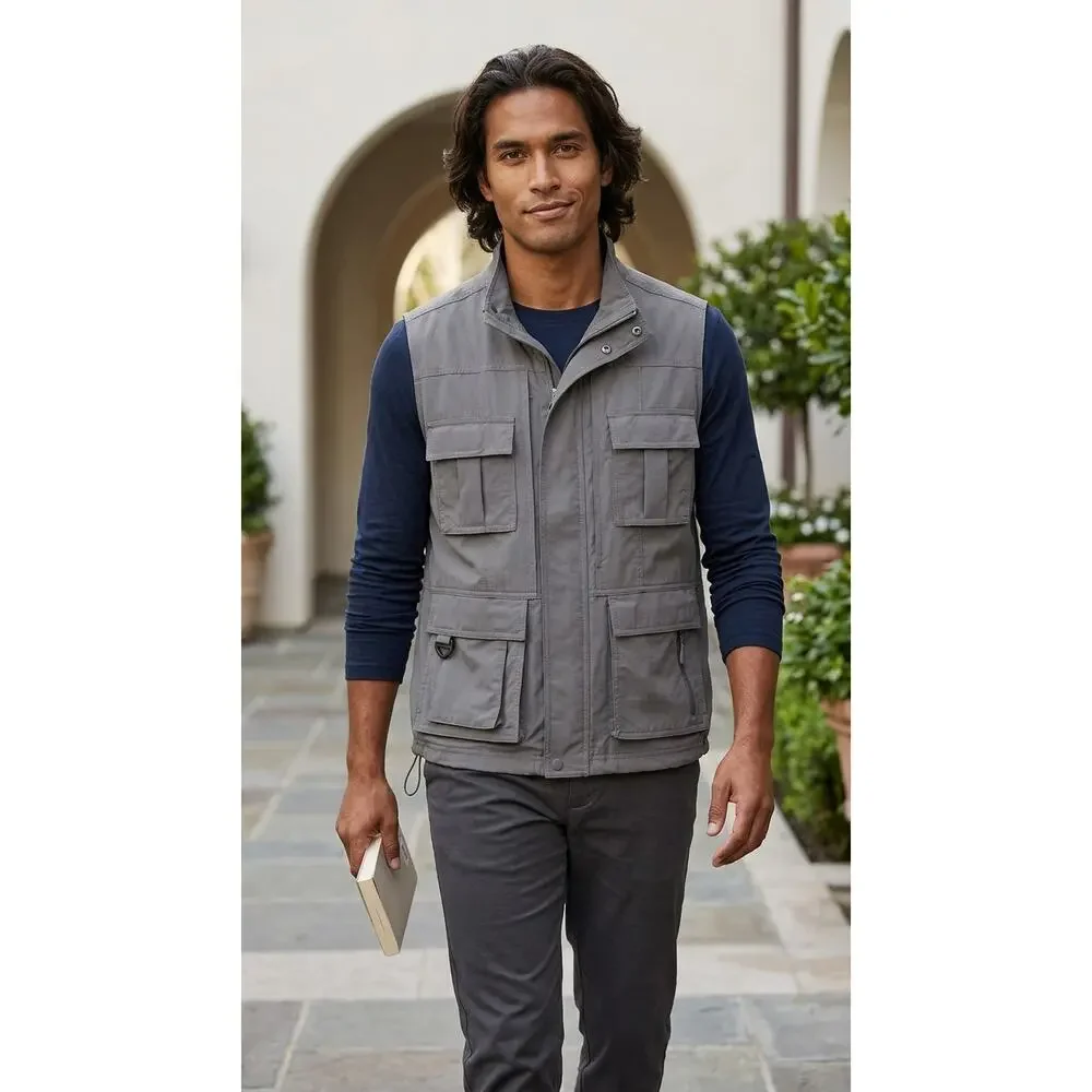 TravelSmith Gray  Full Zip Lined Sleeveless Vest Utility Men Size L